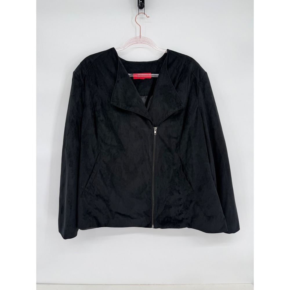 Belle Gray by Lisa Rinna Womens Black Faux Suede Asymmetrical‎ Zip Moto Jacket